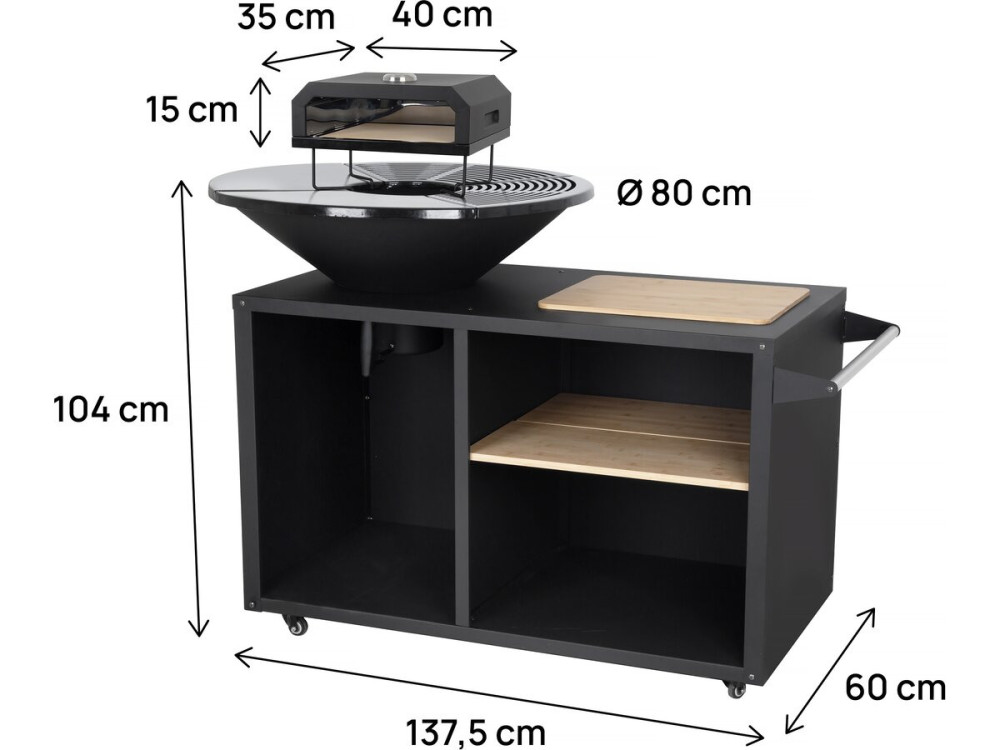 Grill plancha z piecem do pizzy "Maréchal" - Ø 81 cm - Czarny