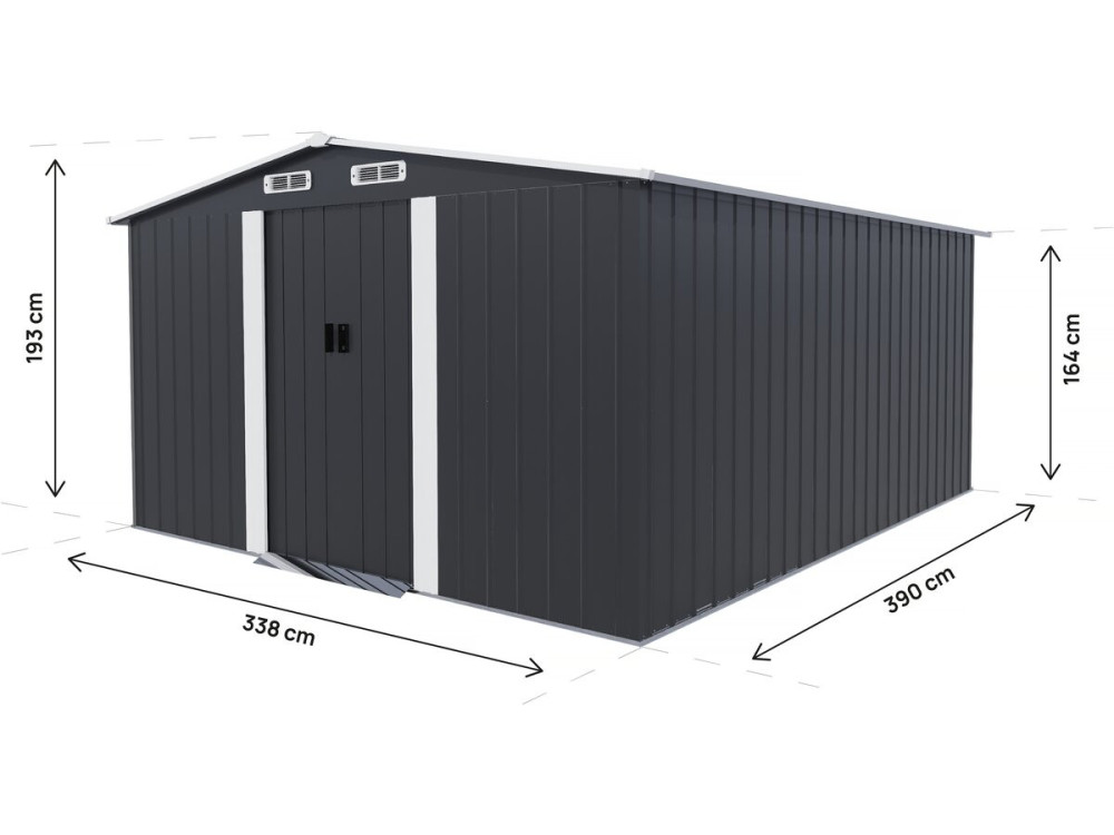 Metalowa szopa ogrodowa z przesuwanymi drzwiami "Boston" - 13 m² - Szary