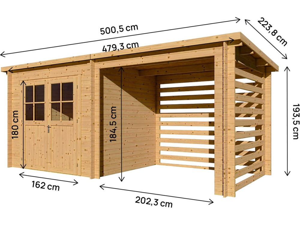 Drewniana szopa ogrodowa z zadaszeniem "Aureval" - 11 m² - 2,24 x 5,01 x 2,07 m - 28 mm