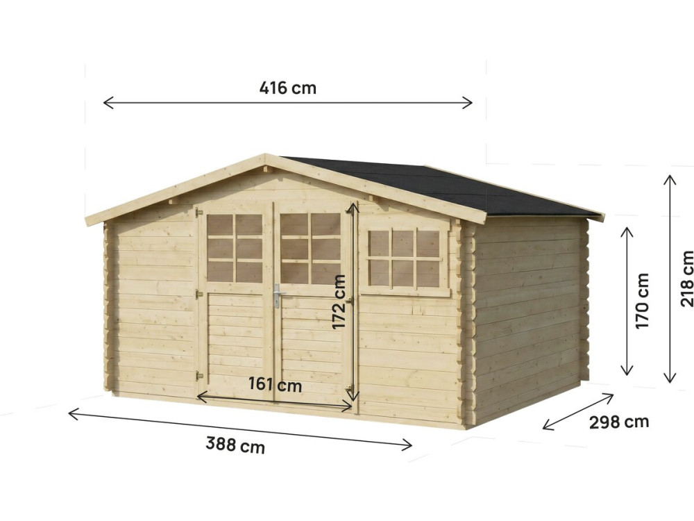 Drewniana szopa ogrodowa "Clairval" - 416 x 301 x 218 cm - 12,53 m² - 28 mm
