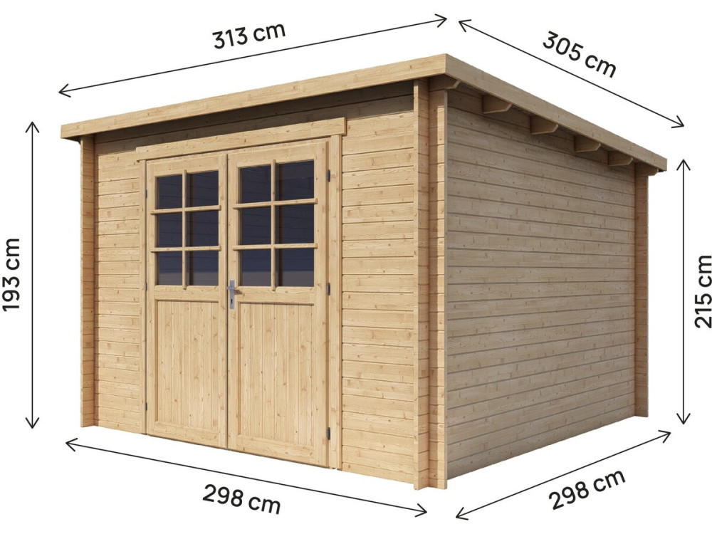 Drewniana szopa ogrodowa jednospadowa "Rowan" - 9,5 m² - 28 mm - Beżowy