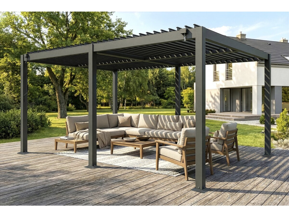 Samonośna aluminiowa pergola bioklimatyczna "Kensington" - 3 x 5 m - Szary