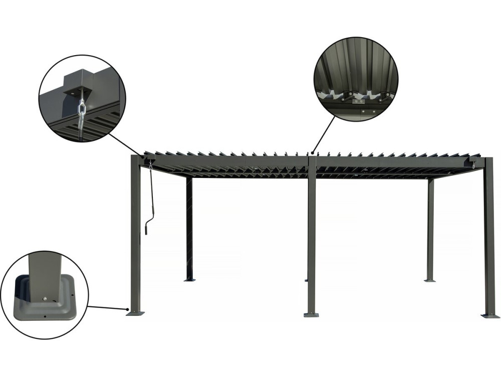 Aluminiowa bioklimatyczna pergola z zasłoną i moskitierą "Kensington" - 3 x 5 m - Szary