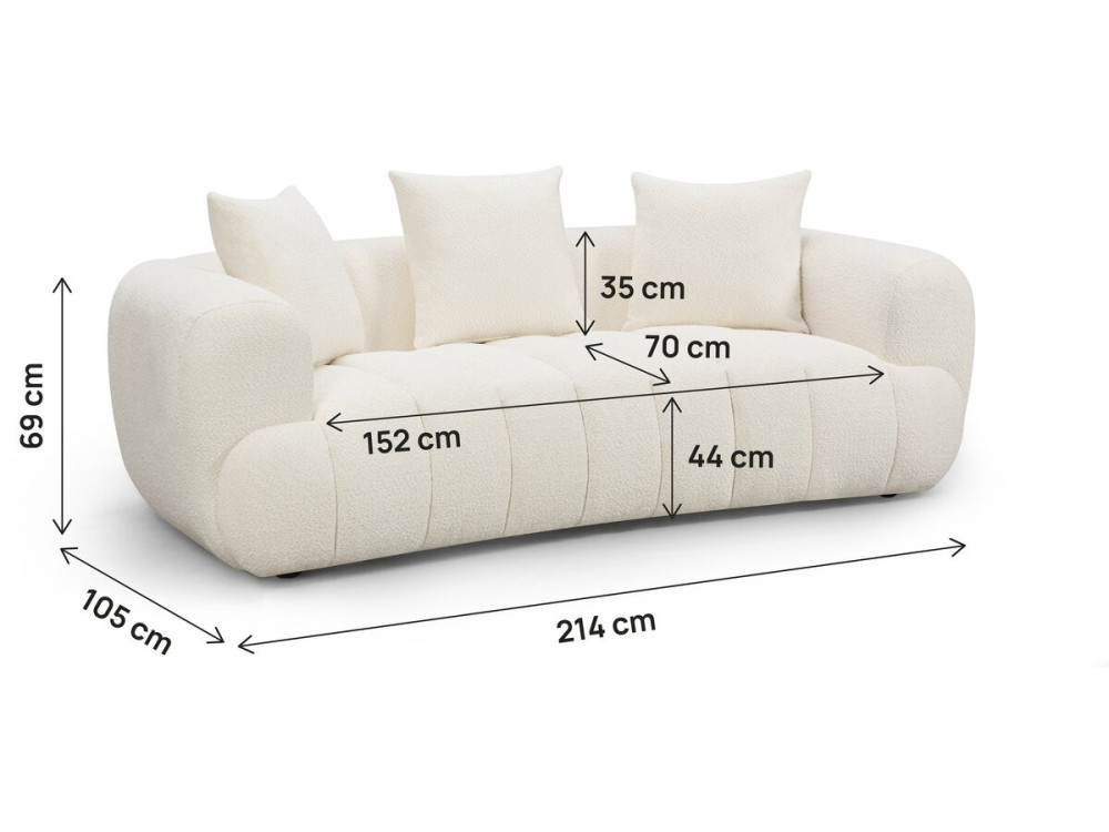 Kanapa prosta w stylu „bubble” z tkaniny teksturowanej „La Fayette” – 3-osobowa – kremowa