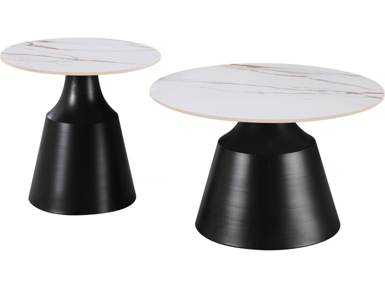Zestaw 2 ceramicznych stolików kawowych "Vulca" - 70 x 70 x 43 cm - Biały