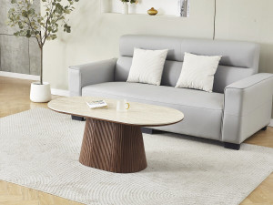 Owalny ceramiczny stolik kawowy "Portofino" - 120 cm - trawertyn i brąz 2