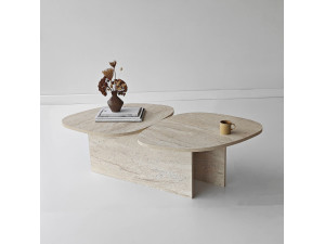 Drewniany stolik kawowy "Stones" 125 x 60 x 38 cm - trawertyn 2