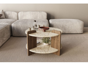 Drewniany stolik kawowy "Oalla" 70 x 70 x 45 cm - trawertyn 2