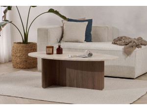 Drewniany stolik kawowy "Orba" - 120 x 65 x 40 cm - trawertyn 2