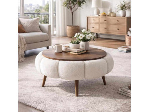 Drewniany stolik kawowy Papatya 60" - 60 x 60 x 44 cm - Biały