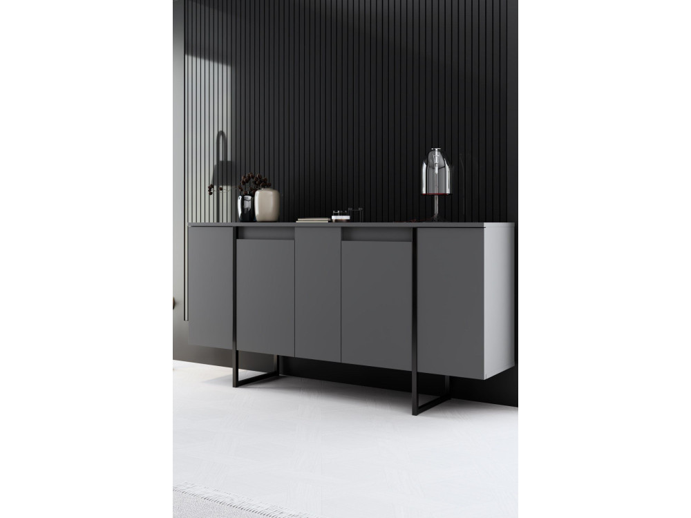 Drewniany kredens "Luxe" - 160 x 35 x 80 cm - Antracytowy szary