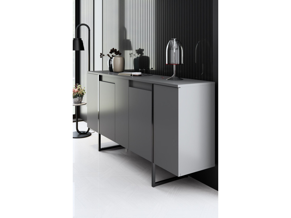 Drewniany kredens "Luxe" - 160 x 35 x 80 cm - Antracytowy szary