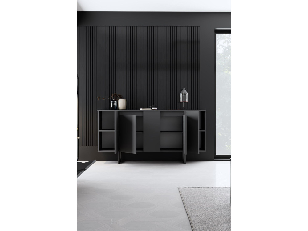 Drewniany kredens "Luxe" - 160 x 35 x 80 cm - Antracytowy szary