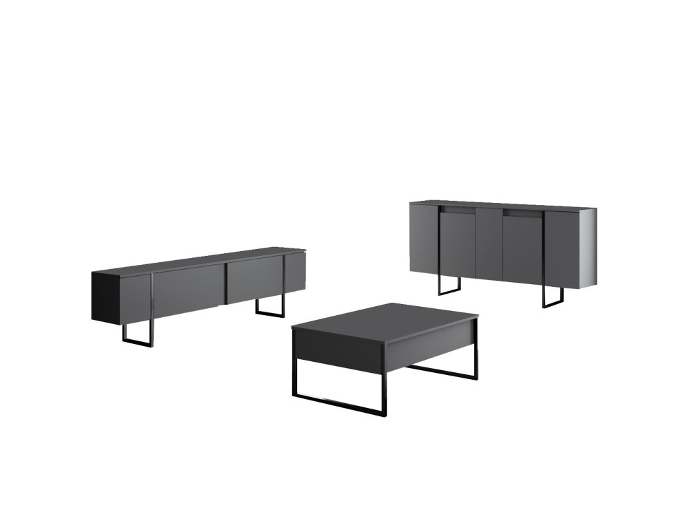 Drewniany kredens "Luxe" - 160 x 35 x 80 cm - Antracytowy szary
