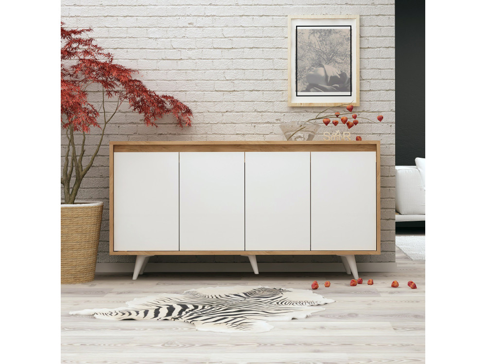 Drewniany kredens "Shans" - 140 x 40 x 86 cm - Biały
