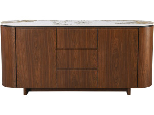 Drewniany kredens "Stonea" z ceramicznym blatem - 180 x 40 x 85 cm - Brązowy