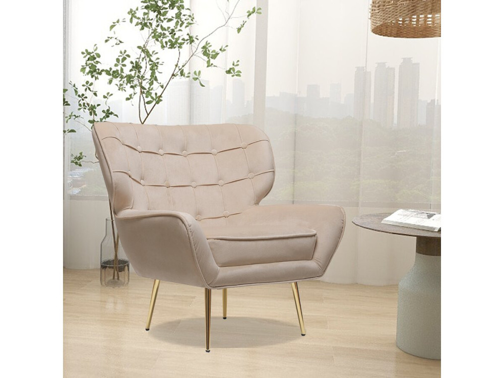Fotel aksamitny "Austin" - 79 x 71 x 79,5 cm - Beżowy