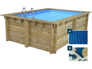 Prostokątny basen drewniany Caimans 120" - 4,10 x 3,00 x 1,24 m + pokrywa bąbelkowa 180 µ - pokrywa zimowa 280 g/m²