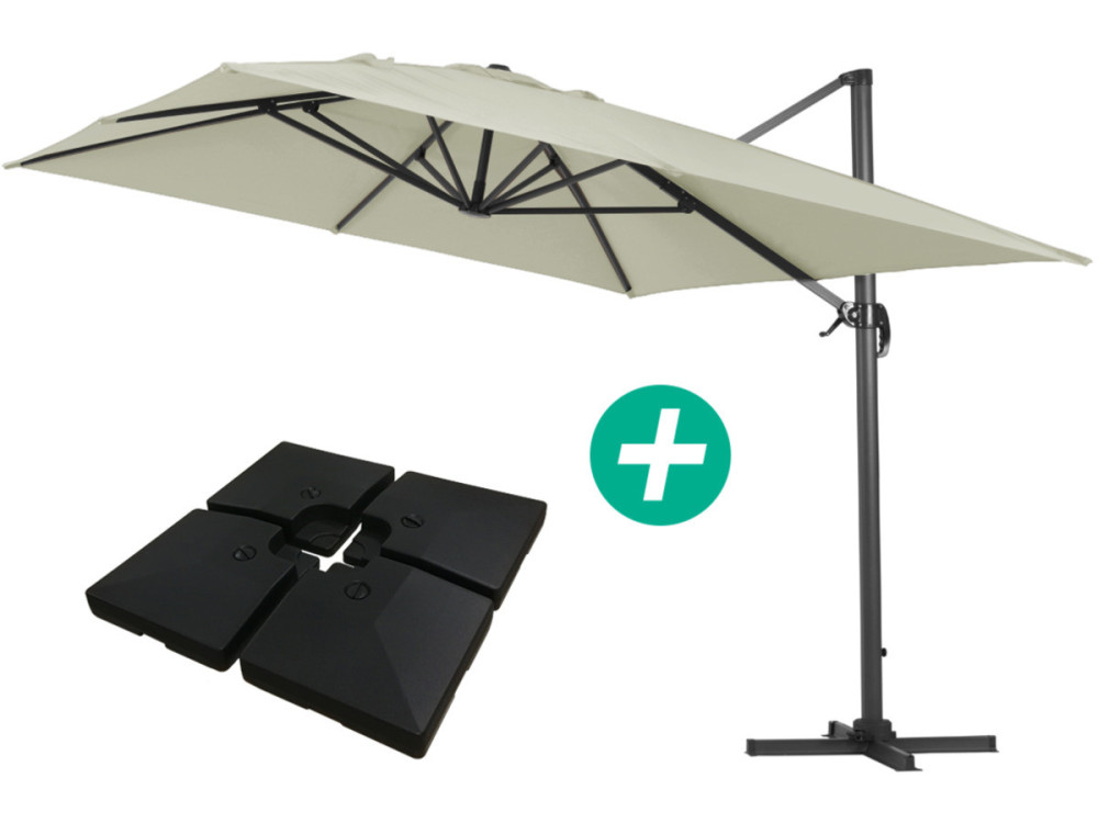 Parasol ogrodowy "Sun 4" - Prostokątny - 3 x 4 m - Ecru - Obciążniki w zestawie