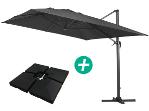 Parasol ogrodowy "Sun 4" - Prostokątny - 3 x 4 m - Czarny - Obciążniki w zestawie