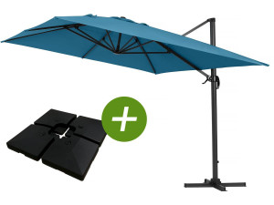Parasol ogrodowy Sun 4" deportowany z aluminium - Prostokąt - 3 x 4 m - Niebieski - W komplecie balast