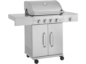 Grill gazowy ze stali nierdzewnej z 5 palnikami, w tym 1 palnik boczny "Brazzo" - 118 x 57 x 104 cm - Jasnoszary