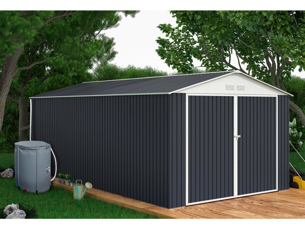 Garaż metalowy "Houston" - 18,56 m² z rynną i kolektorem wody - antracytowy