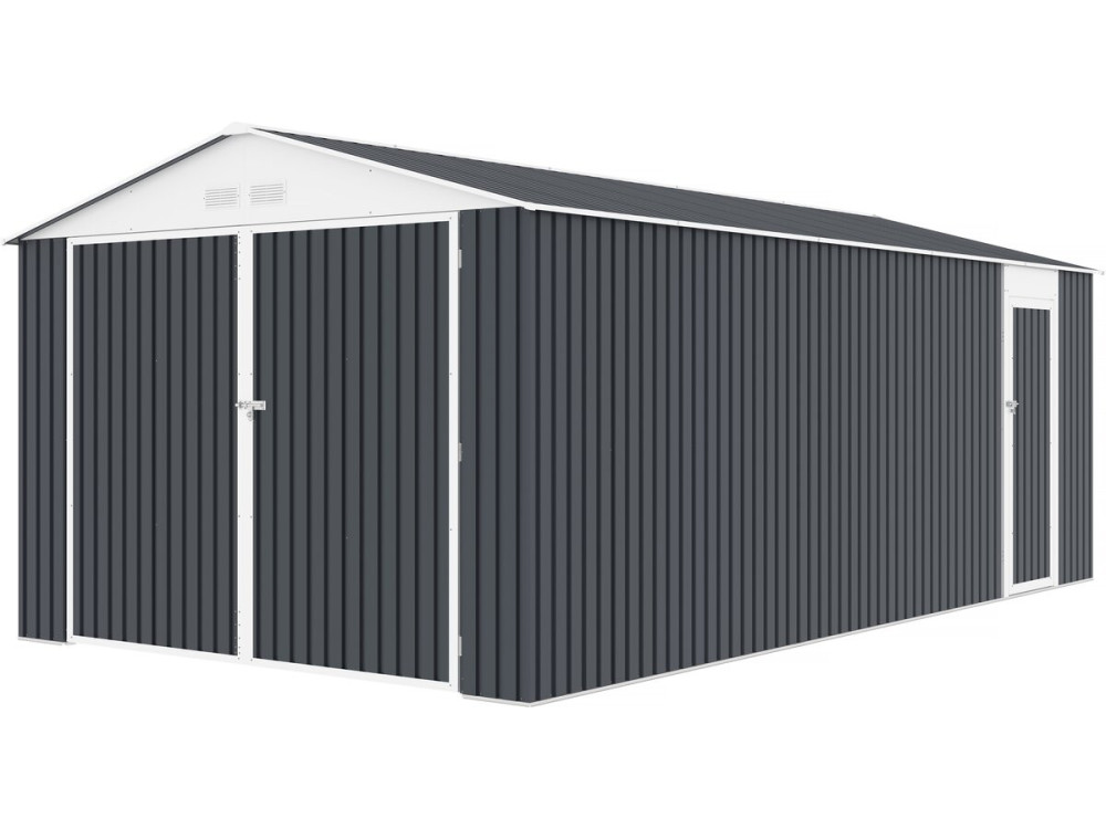 Garaż metalowy "Houston" - 18,56 m² z rynną i kolektorem wody - antracytowy