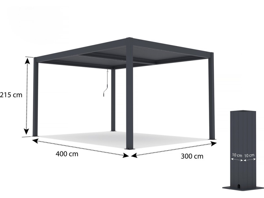 Pergola bioklimatyczna "Windsor" z aluminium z oświetleniem ledowym 3 x 4 - szara