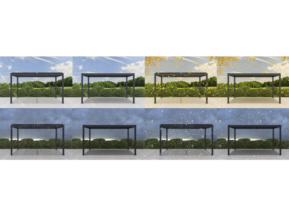 Pergola bioklimatyczna "Windsor" z aluminium z oświetleniem ledowym 3 x 4 - szara