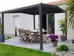 Bioklimatyczna pergola z 2-spadowym dachem "Victoria" z aluminium i metalu - 3,5 x 4 m - Szara 2