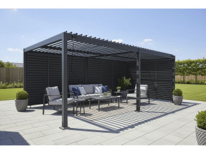 Pergola bioklimatyczna z 9 aluminiowymi żaluzjami „Kensington” – 3 x 6 m – szara 2