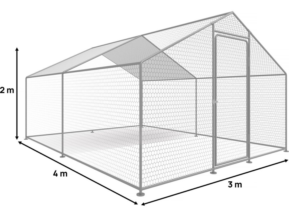 Kojec dla kurczaków 12 m² siatka druciana 4 x 3 x 2 M stal ocynkowana