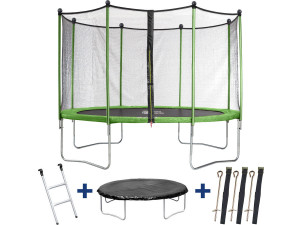 Trampolina Yoopi 2 LUXE - Ø 3.65 m - Avec filet + échelle + couverture + kit d'ancrage