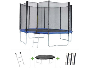 Trampolina "Joycy" - Ø 4,27 m - Z siatką + drabinka + osłona + zestaw do kotwiczenia