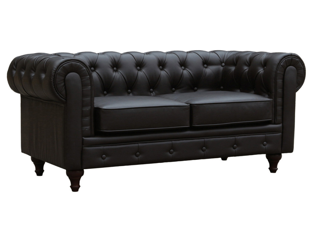 Sofa Chesterfield "Aliza" nierozkładana - 157 x 82 x 70 cm - 2 miejsca - Brązowa
