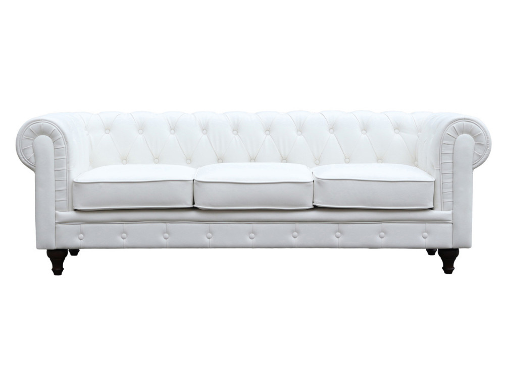 Sofa Chesterfield "Aliza" nierozkładana - 208 x 82 x 70 cm - 3 miejsca - Biała