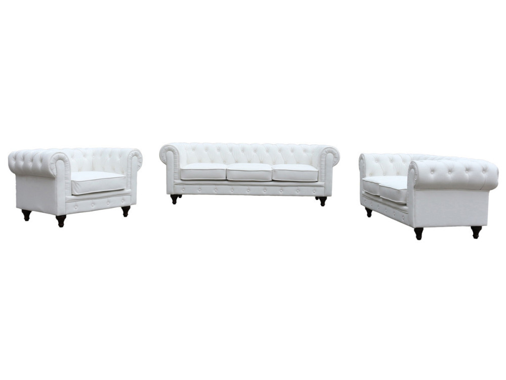 Sofa Chesterfield "Aliza" nierozkładana - 208 x 82 x 70 cm - 3 miejsca - Biała