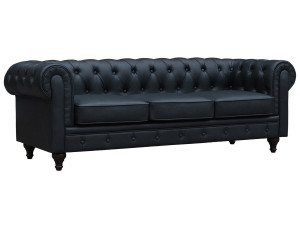 Sofa Chesterfield "Aliza" nierozkładana - 208 x 82 x 70 cm - 3 miejsca - Czarna