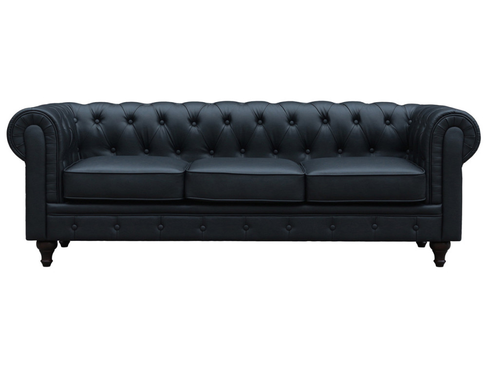 Sofa Chesterfield "Aliza" nierozkładana - 208 x 82 x 70 cm - 3 miejsca - Czarna