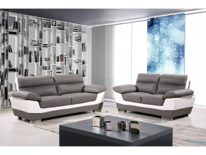 Kanapa z ekoskóry/PVC "Dallas" - 169 x 88 x 90 cm - 2 miejsca - Biało-szara 2