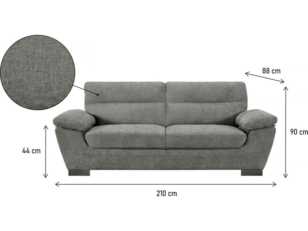 Sofa materiałowa "Dallas" - 210 X 88 X 90 cm - 3-osobowa - Szary
