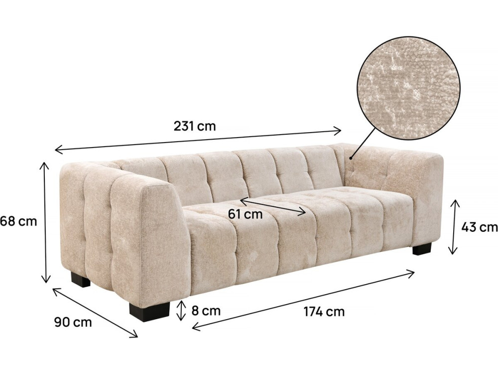 3-osobowa prosta designerska sofa z tkaniny szenilowej "Foch" - beżowa