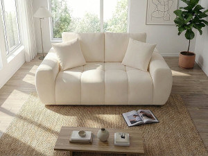 Sofa prosta "Léonie" w tkaninie bąbelkowej - 2-osobowa - Beżowa 2