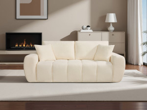Sofa prosta "Léonie" w tkaninie bąbelkowej - 3-osobowa - Beżowa 2
