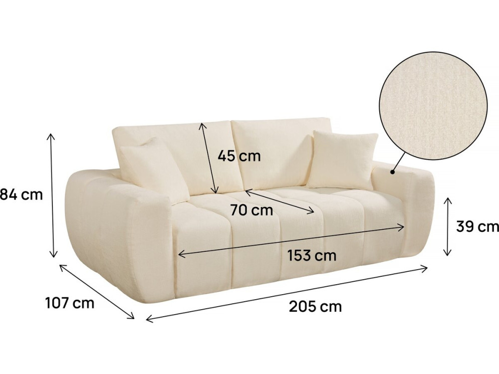 Sofa prosta "Léonie" w tkaninie bąbelkowej - 3-osobowa - Beżowa