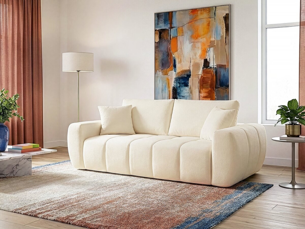 Sofa prosta "Léonie" w tkaninie bąbelkowej - 3-osobowa - Beżowa