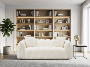 Trzyosobowa sofa prosta z tkaniny w stylu „bubble” „Balzac” – kolor kremowy 2