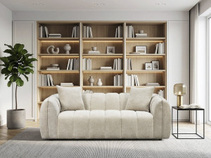 Trzyosobowa sofa prosta z tkaniny w stylu „bubble” „Balzac” – beżowa 2