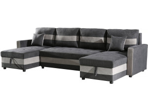 Panoramiczna rozkładana sofa "Antoine" ze schowkami - 5-osobowa - Ciemnoszary/jasnoszary